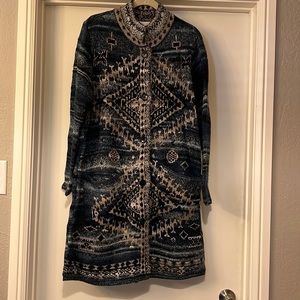 J. Jill Large Blue Patterned Long Cardigan Sweater